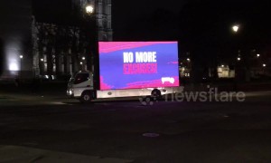 Van drives around Parliament Square with light-up sign demanding Brexit