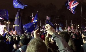 Pro-EU protesters react to May's Brexit Commons defeat