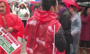 Teachers block off road as LA strike enters 3rd day