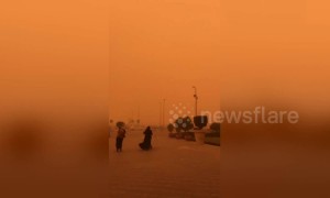 Incredible Cairo sandstorm dyes entire sky orange