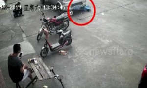 Truck hits toddler riding toy bike on roadside