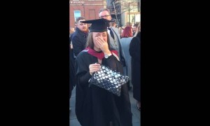 Woman surprised at graduation with marriage proposal and a puppy!