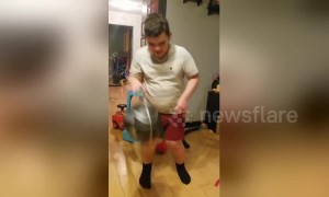 13-year-old boy with autism and cerebral palsy dribbles basketball for the first time