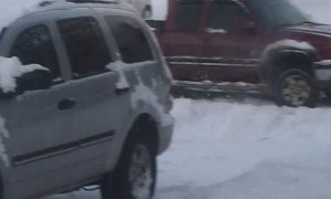 Tow Truck Stuck in Snow Saved by Truck