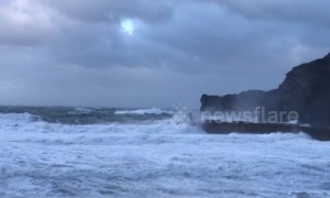 Arctic blast batters Cornish coast with winds and huge waves