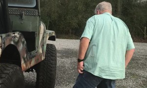 Boarding Jeep Takes Several Tries for Older Guys