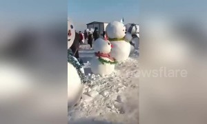 Locals build 2019 snowmen to welcome the upcoming Chinese New Year
