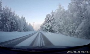 Finnish dashcam shows tranquil winter landscape beyond the Arctic Circle