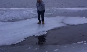Man Encourages Brother to Jump on Questionable Ice