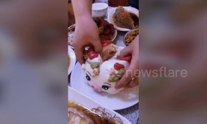 This steamed piggy bun has a fun surprise filling