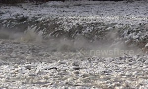 Massive ice jam on Ontario river causes thundering roar downstream