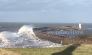 Huge waves surge over Whitehaven sea walls