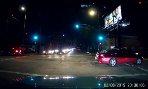 Extremely Close Call for Dog at Intersection