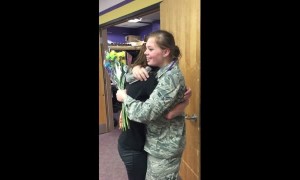 Soldier surprise visits little sister at school after returning home