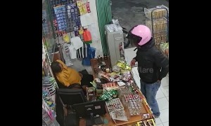 Sleepy shopkeeper dozes through robbery in Indonesia