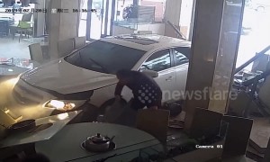 Nervous newbie driver smashes into restaurant in China’s Sichuan after mistakenly accelerating