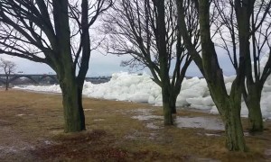 Ice Chunks Crash over Retaining Wall