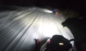 Snowmobile Taken out by Tree Stump