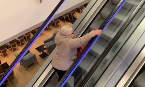 Mom Exercises on the Escalator