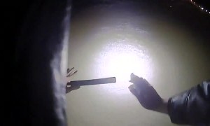 Police officer saves dog fallen through ice
