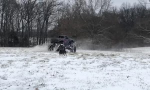 Monster Truck Doing Donuts in the Snow