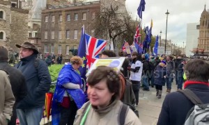 Brexit protesters congregate outside UK parliament as May deal rejected