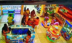 Horrifying moment 4x4 smashes through children's arcade in Philippines