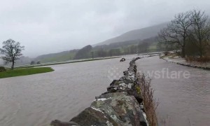 Flooding strikes Yorkshire area leaving some roads totally submerged