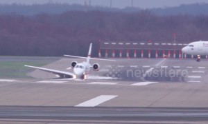 Watch as Cessna plane rocks from side to side and wing nearly touches runway in extreme 120km/hr crosswinds