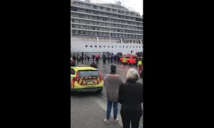 Onlookers cheer as Viking Sky cruise ship is towed into Norwegian port of Molde