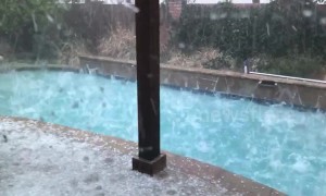 "Golf ball-sized hail" makes North Texas pool look like frenzy of piranhas