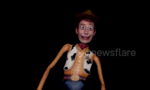 Artist transforms into Woody from Toy Story in amazing body paint