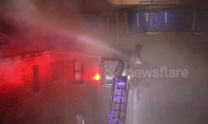 Fire team dangerously hit by high-pressure water jet from other crew