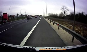 Truck Plows into Pulled over Vehicle