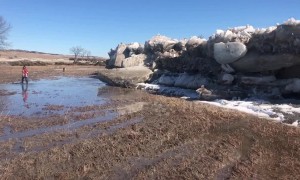 Massive ice block forms in middle of Nebraska farm field