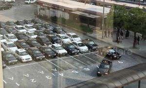 Japanese taxis lineup in an orderly fashion, ready to pick up passengers