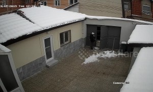 Instant karma as man gets hit with falling snow drift after arguing with wife