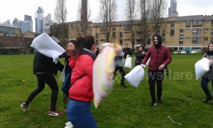 Londoners do battle at International Pillow Fight Day 2019