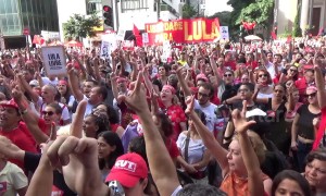 Thousands gather in support of imprisoned former Brazilian president Lula da Silva