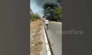 Dozens of tourists run for their lives after bus catches fire in Thailand