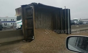 Truck accident on Highway I-70 near Denver due to 'bomb cyclone'