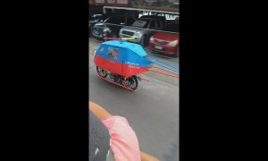 Novelty motorbike that looks like helicopter baffles Filippino commuters