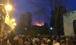 Crowd Sings Ave Maria as Notre Dame Burns