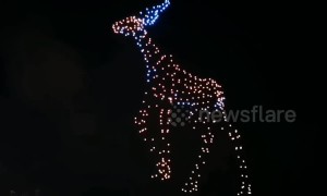 Hundreds of luminous drones perform light show in sky in China’s Qinghai