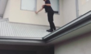 Guy Falls Off Roof Straight into Car