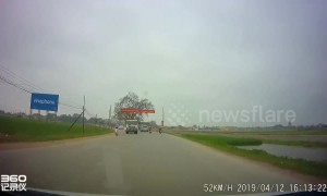 Asleep at the wheel! Funny scene as motorcyclist dozes off and falls into rice paddy ditch
