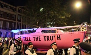 Police tow away pink ship during 'Extinction Rebellion' protest