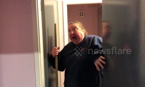 Hilarious terrified facial expressions as joker pranks co-worker everyday in a series of clips