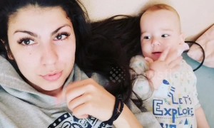 Adorable moment baby learns how make funny noise from his mother