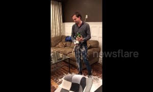 Man smashes champagne bottle trying to open it with a knife